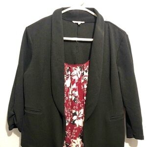 Comfy black jacket with a soft, floral tank.